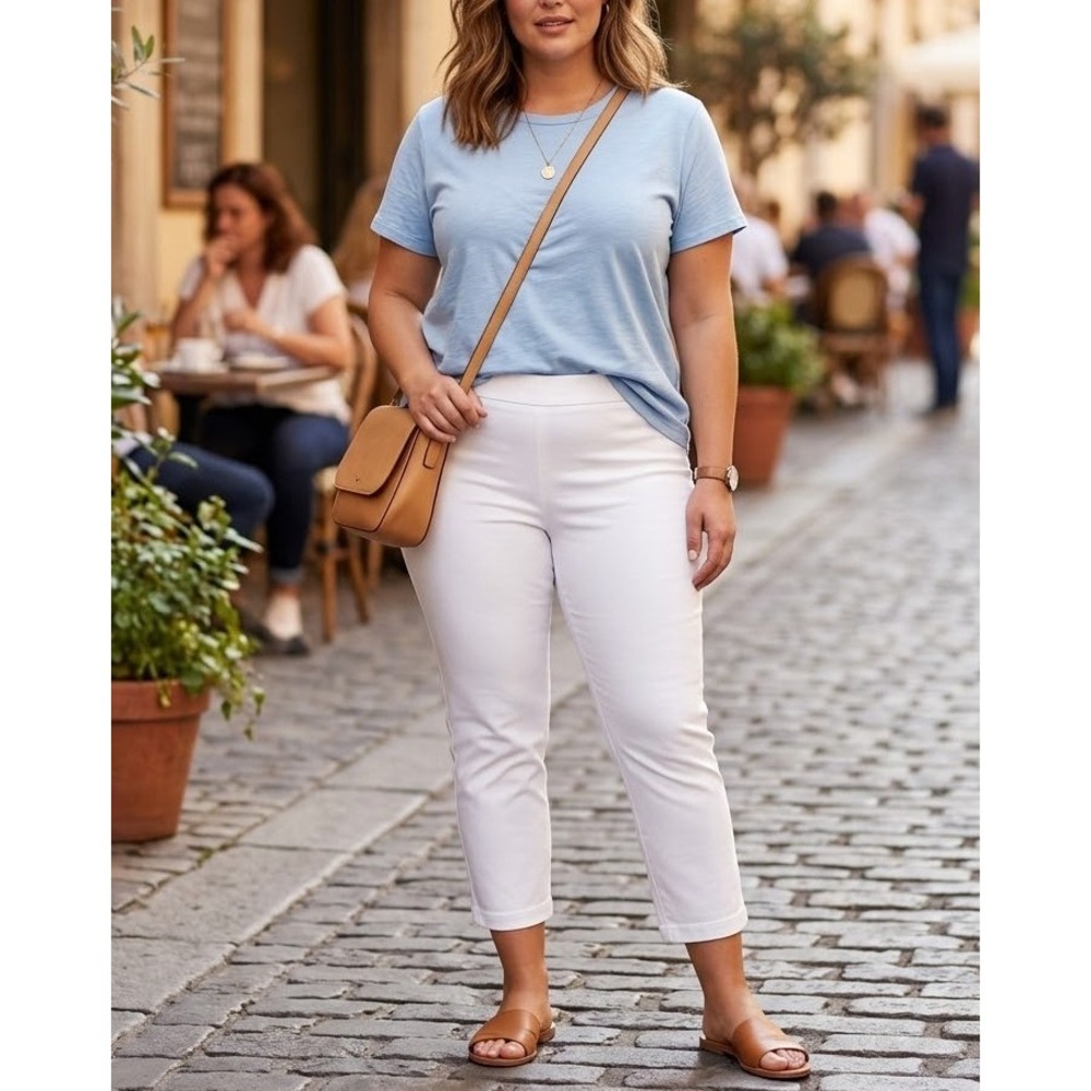 J. Jill Pure Jill XL White Pima Cotton Modal Slim-Leg Cropped Pants Coastal Chic